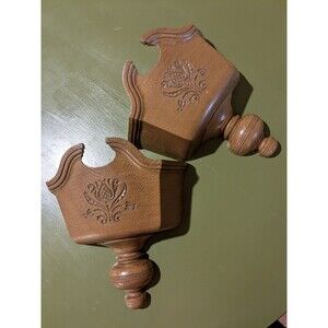 Set Of 2 Homco Plant Flower Holder Wall Sconce Pair Wood Look 6060 Vintage 1970s